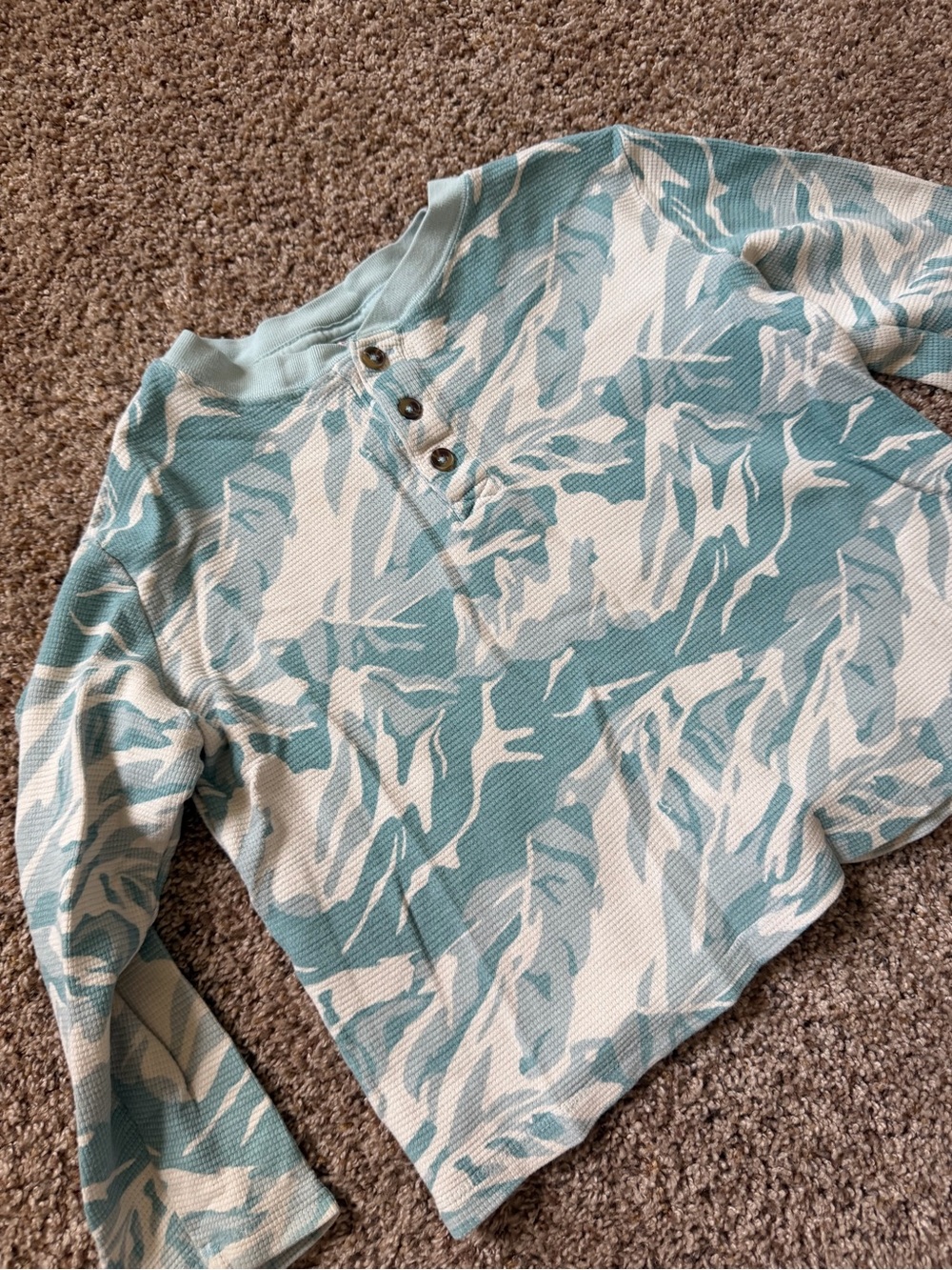 Hanna Andersson Teal and White Long Sleeve Henley Top